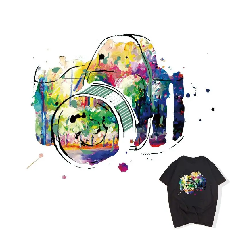 

22x17cm New Camera Pattern Iron On Patches Printed Stickers Washable Appliques A-level Heat Transfer For DIY T-shirt Clothing
