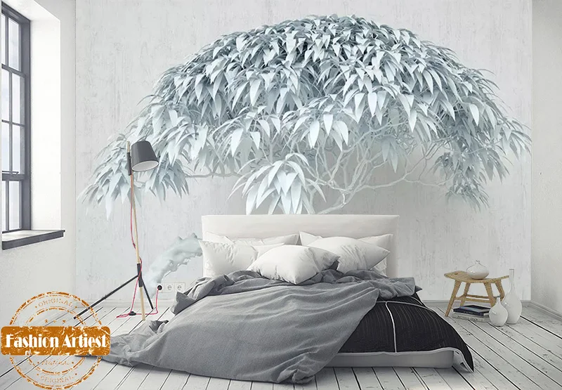 Us 20 99 Custom 3d White Snow Tree Wallpaper Mural Peace Life Winter Tree Painting Office Sofa Mens Bedroom Living Room Cafe Restaurant In