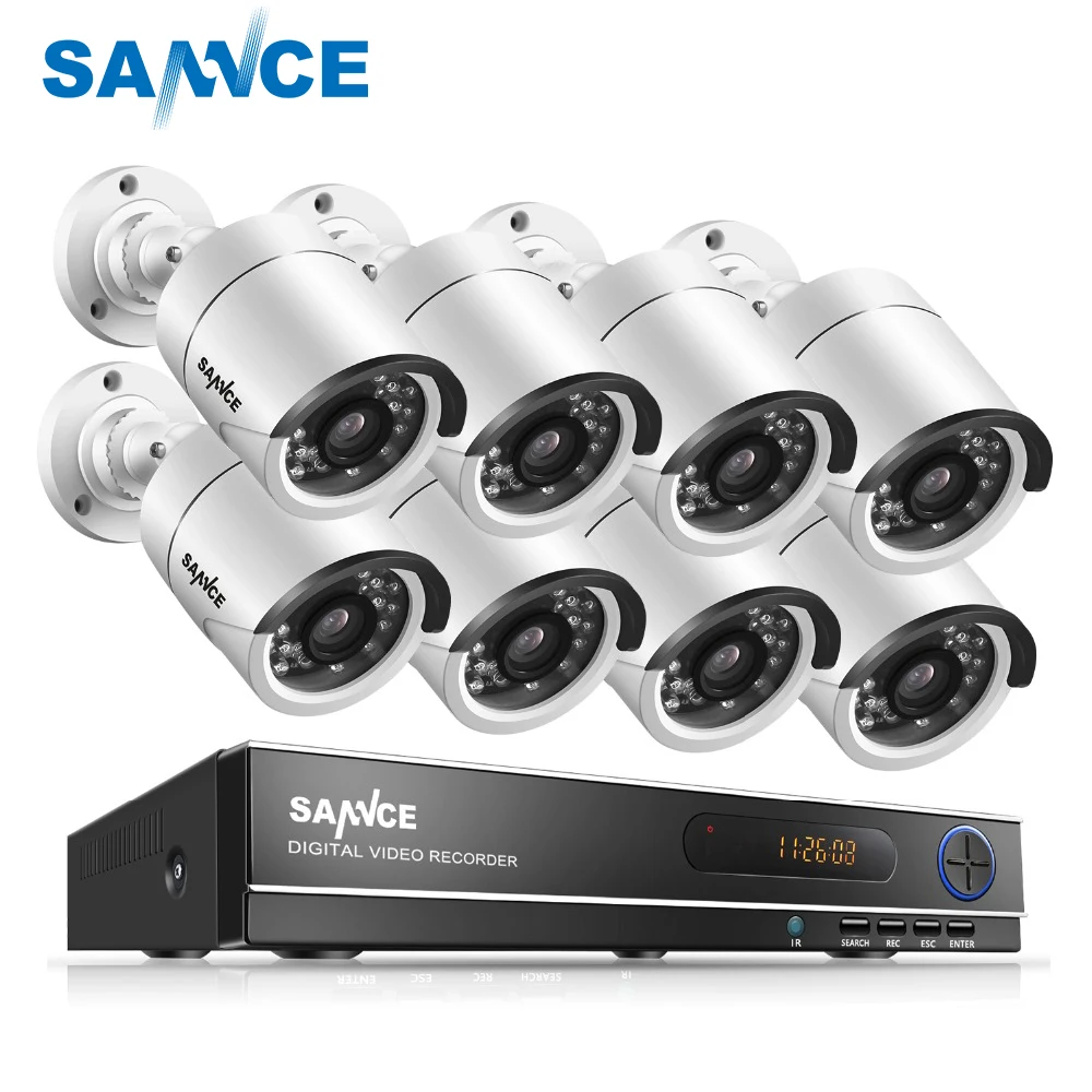 SANNCE 8CH 720 P AHD DVR 8 шт. 1.0MP ИК всепогодный Открытый Камера охранных Системы наблюдения Наборы оповещение по электронной почте