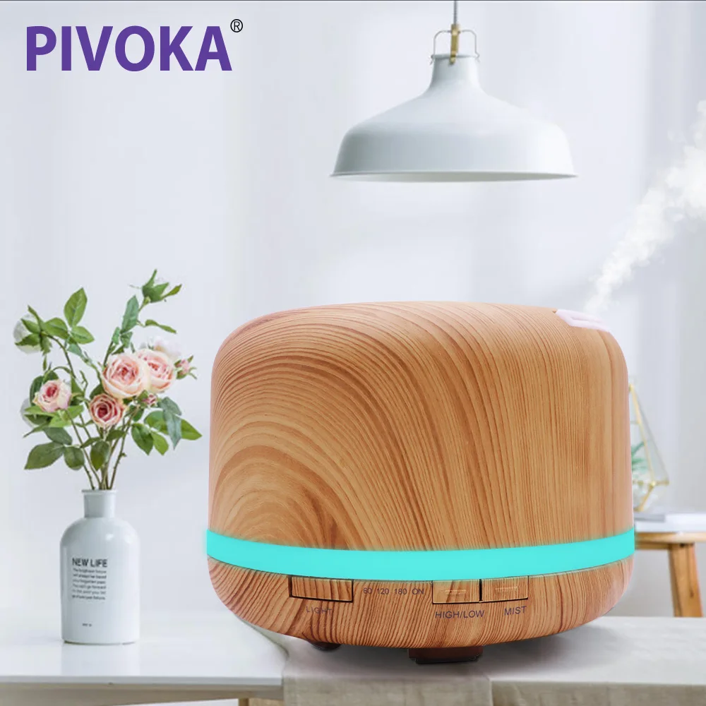 

Pivoka 300ml Air Humidifier With Control Wood Grain Aroma Oil Diffuser Air Purifier 7 Colors Options Lamp For Home