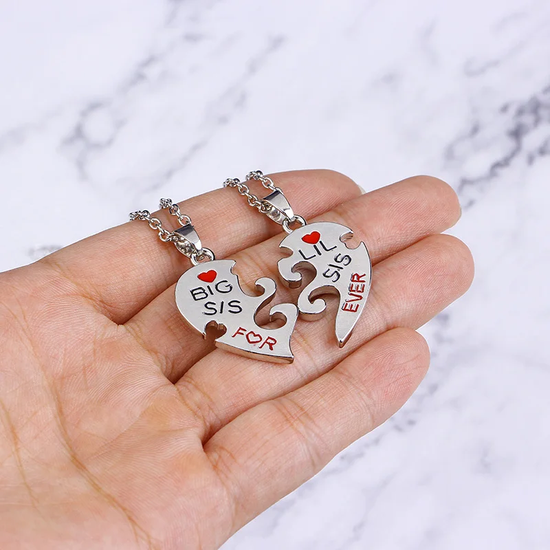 

2PC/Set Big Sis Lil Sis Big Sister Little Sister Best Sister Forever Broken Heart Pendant Necklace Sister Gift Jewelry Collares