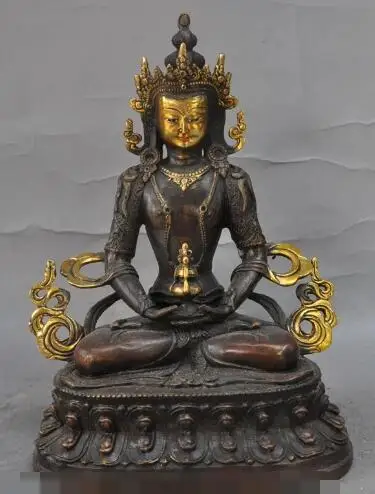 

S01237 9"Tibet Buddhism Temple Bronze Gilt Amitayus Longevity God Goddess Buddha Statue (B0328)