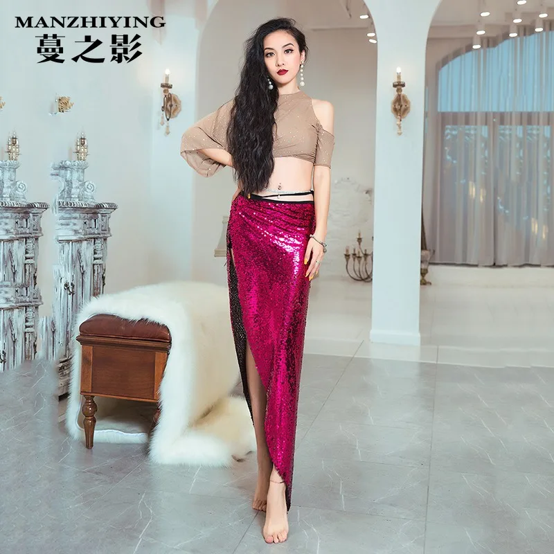 

2019 New Belly Dance Practice Costume Female Beginners Sequined Hip scarf Oriental Dance Costume Summer