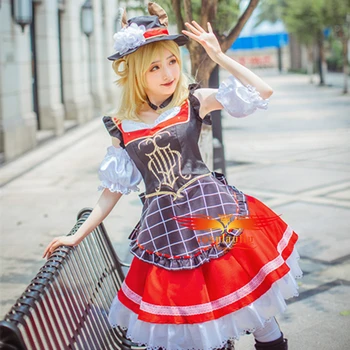 

Game LoveLive!Sunshine!! Aqours Bremen Band Ohara Mari Cosplay Costume Women Chocolate Maid Uniform Dress Ruffles Armlet +Hat