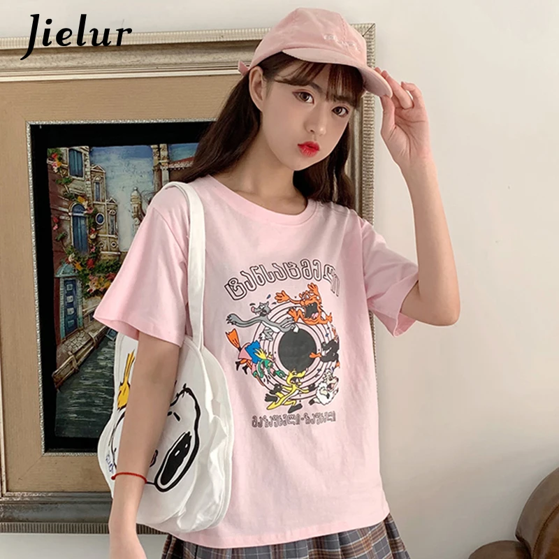 Jielur Ulzzang футболки женские смешной мультяшный принт шикарно простая футболка