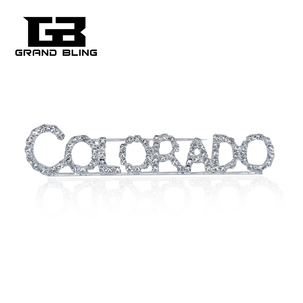 

USA States Theme Gift Bling Rhinestone "COLORADO" State Word Pin Crystal Brooch Jewelry