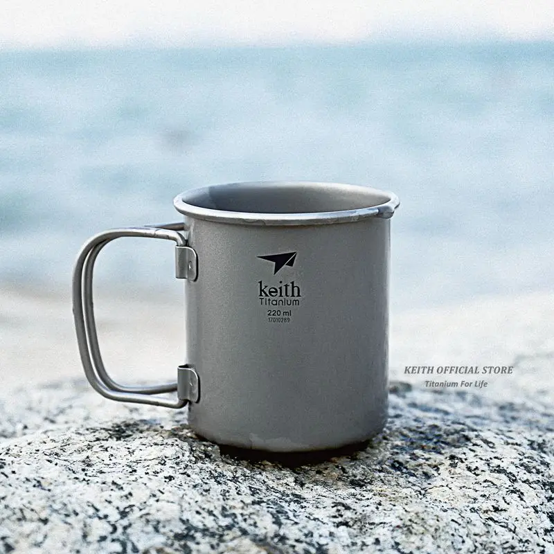 Keith titanio agua plegable Drinkware Camping al aire libre tazas sin tapa ultraligero portátil al aire libre taza de viaje 40g 220 ml