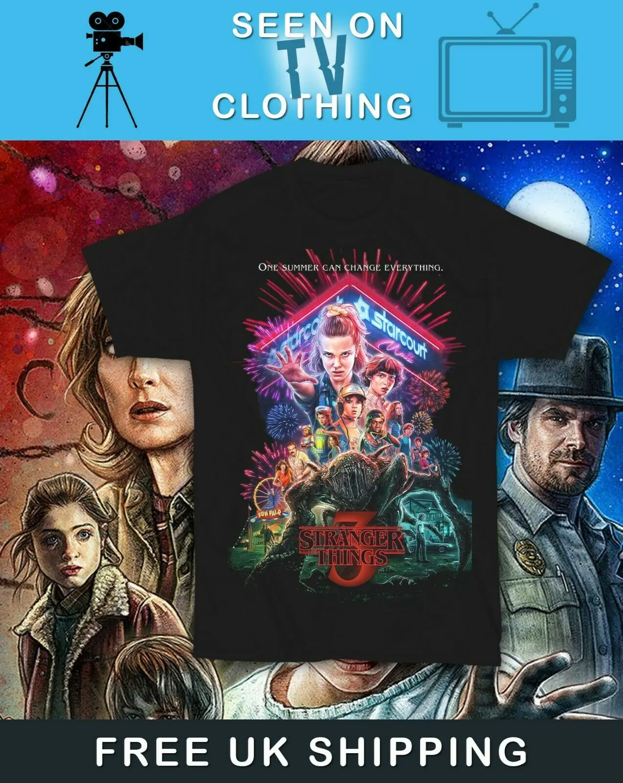 

Season 3 Stranger Things Poster Sotv15 Unisex Black T Shirt