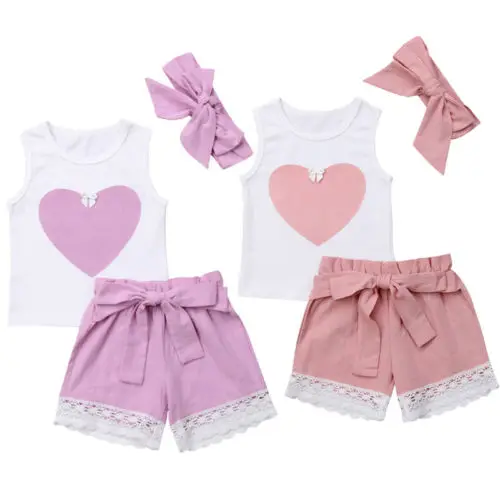 Newborn Baby Girl Clothes Sleeveless Shirt Heart Print Vest Cute Bow Shorts Cotton Headbands 3Pcs Outfits Set Baby Girl 0-24M Newborn Baby Girl Clothes Sleeveless Shirt Heart Print Vest Cute Bow Shorts Cotton Headbands 3Pcs Outfits Set Baby Girl 0-24M