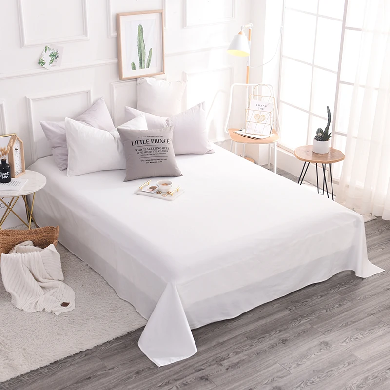 

High quality 100% cotton modern style Hotels bedding pure white satin 3 Pcs bed sheet pillowcase Home Textiles 5 Size super soft