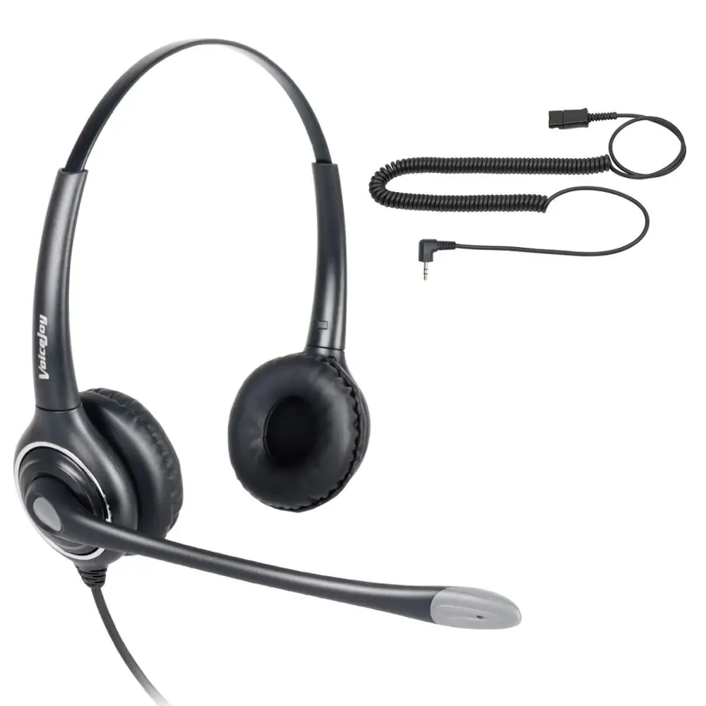 2.5mm plug Binaural Headset and Quick Disconnect Cord for Linksys Spa Polycom Grandstream Zultys 