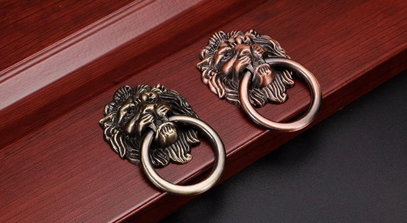 Vintage Bronze Metal Lion Head Furniture Door Cabinet Dresser Drawer Pull Handle Knob Ring 13