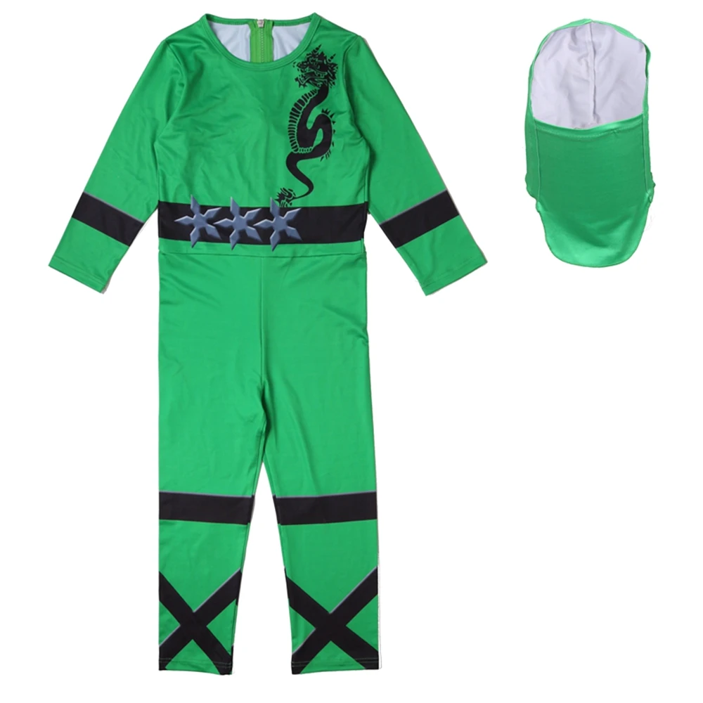 Ninjago/вечерние костюмы для мальчиков; карнавальный костюм Пурима Пауэр; костюм ниндзя; красный, черный, зеленый; комплект одежды японского воина самурая