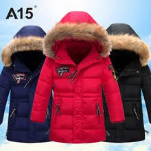 HOT Retail A15 Brand Teenage Winter Coat Children Girls Thick Long Down Jacket Kids Boy Fur Hooded Cotton Parkas 8 10 12 14 Year