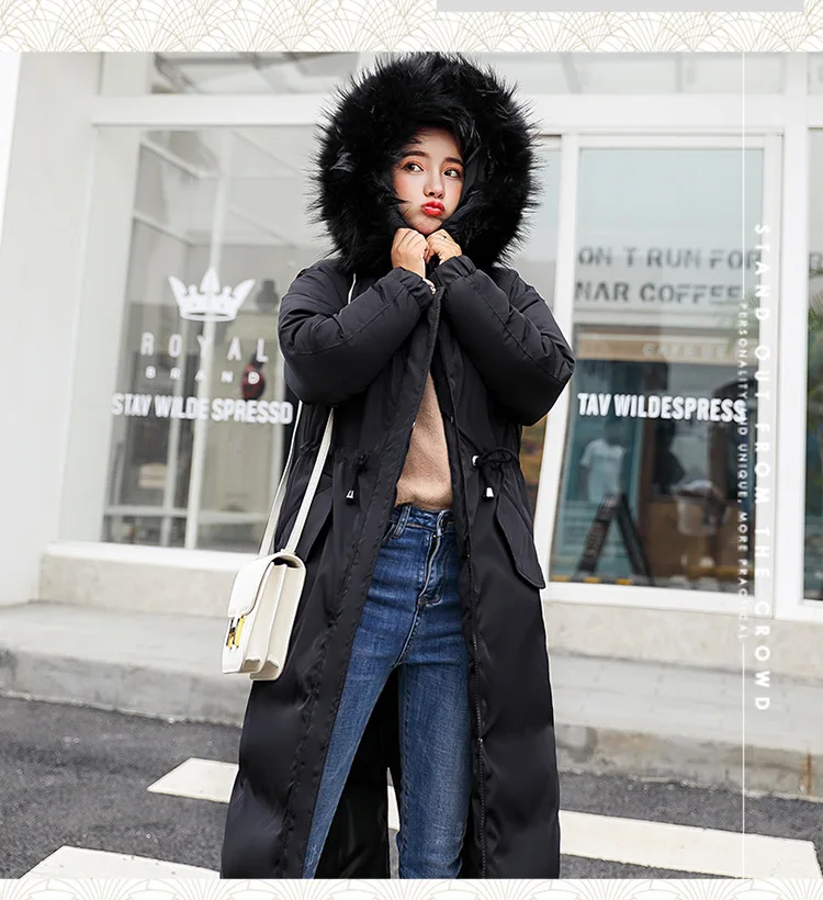 Elastyczny kołnierz futro z kapturem Zima w dół płaszcz kurtki długie ciepłe kobiety Casaco feminino Abrigos mujer Invierno 2018 Parkas Outwear 906 -