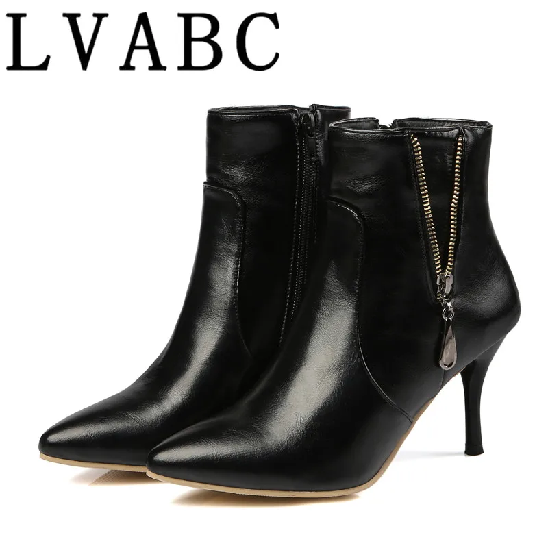 

Women Boots Spring High Heels Ankle Boots Pointed Toe Buckle Martin Boots Zip Ladies Shoes White Big Size 32 45With height: 8cm