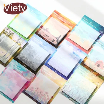 

1 x painting landscape memo pad planner sticky notes paper sticker notepad kawaii stationery pepalaria office school supplies