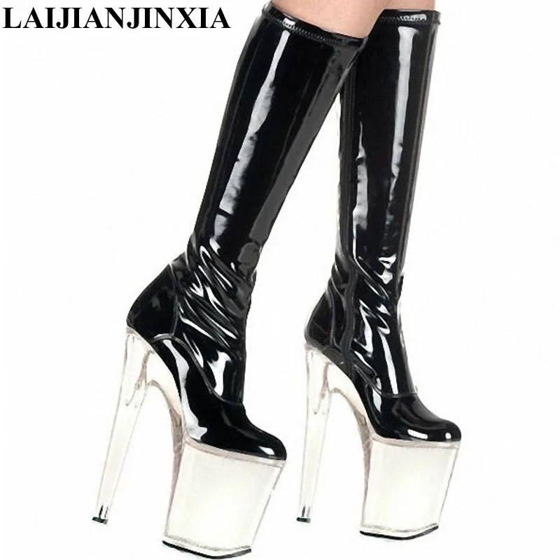 LAIJIANJINXIA/Сапоги для ночного клуба пикантные мотоциклетные сапоги на высоком каблуке 10 см и платформе женская обувь для вечеринок сапоги до колена танцевальная обувь B-068