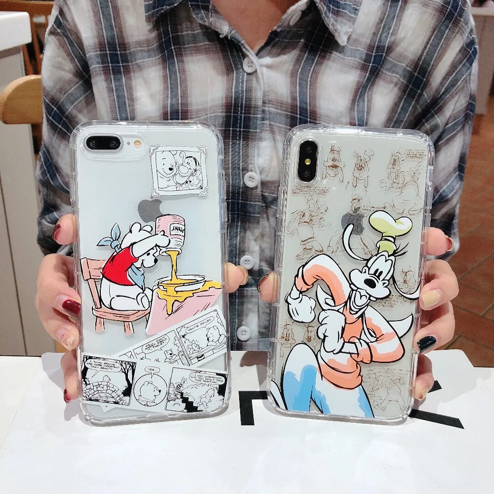 

For iPhone Xs Max X Case Mickey Mouse Minnie Donald Duck Daisy Winnie Pooh Bear Stitch Clear Soft Case For iPhone 6 6s 7 8 Plus