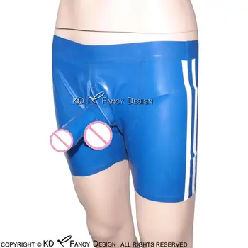 

Blue With White Stripes Two Sides Sexy Latex Boxer Shorts Rubber Boy Shorts Underpants Underwear Pants DK-0078