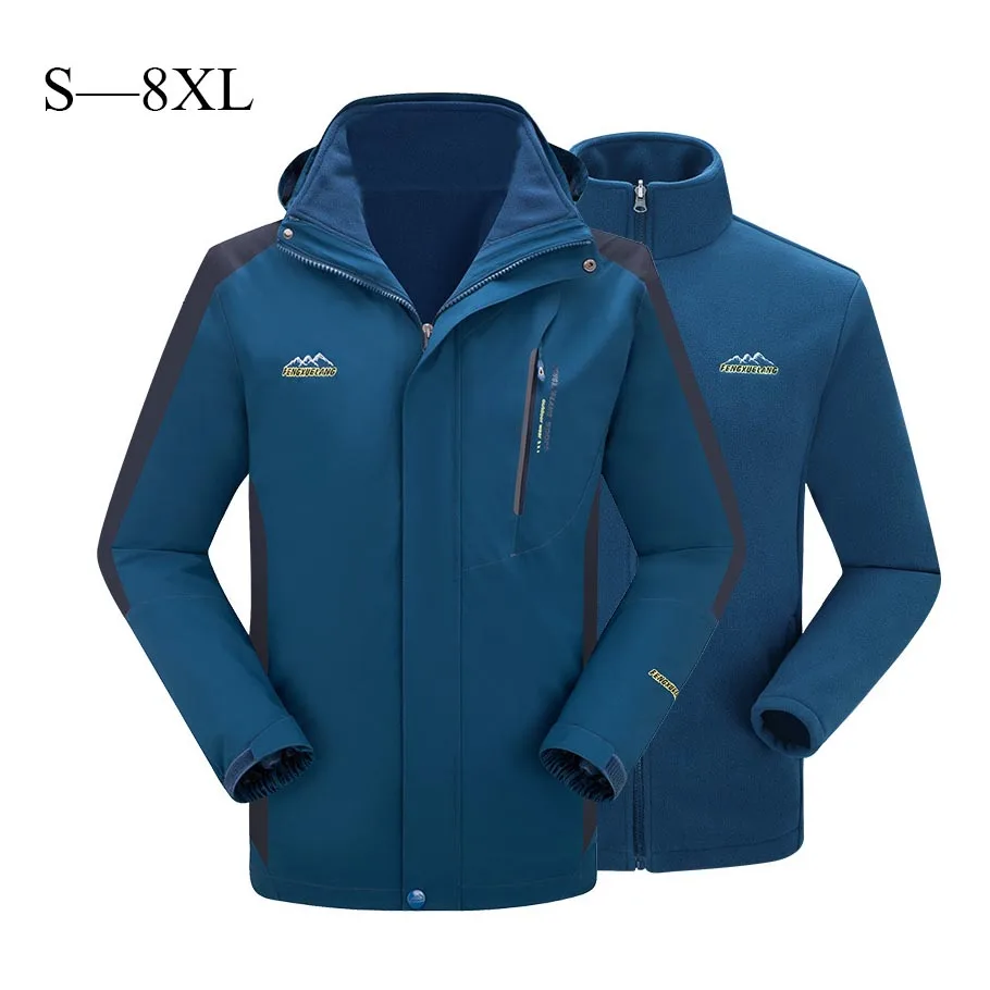 

L-8XL Big Size Mountaineering Windbreaker Fishing Clothing Hiking Jackets Women Outdoor 3 In 1 Rain Jacket Women Coat Men Camp