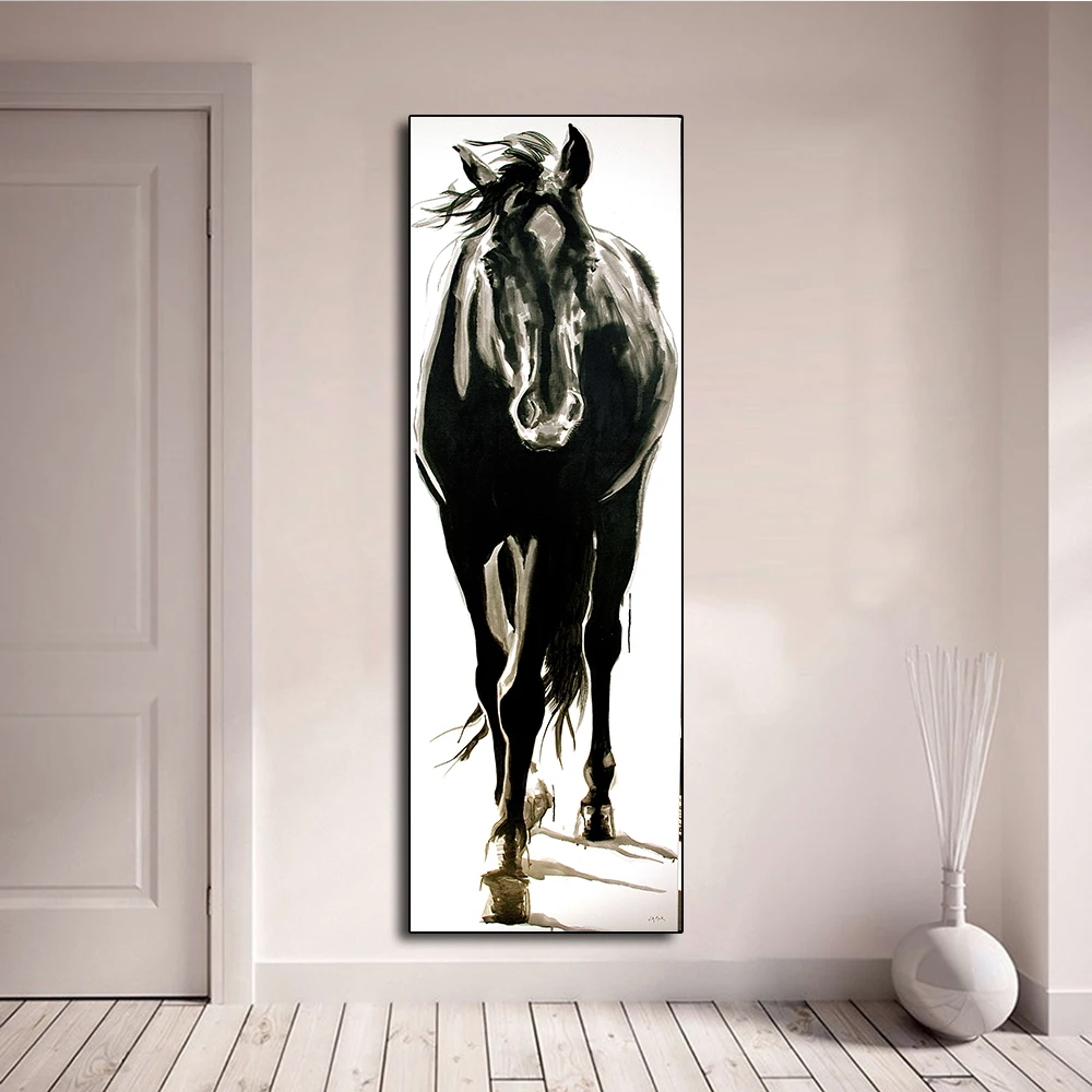 AAVV стены искусства холст картина животных черный и белый лошадь для гостиной домашний Декор без рамки