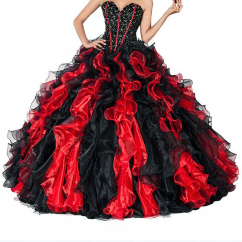 vestido de debutante preto e vermelho