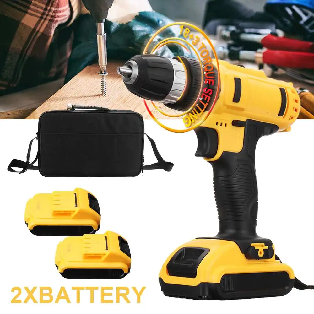 

18+3 Meatl Cordless Drill Double DC Lithium-Ion Battery 18V Electric Screwdriver Cordless Electric Drill Power Tools