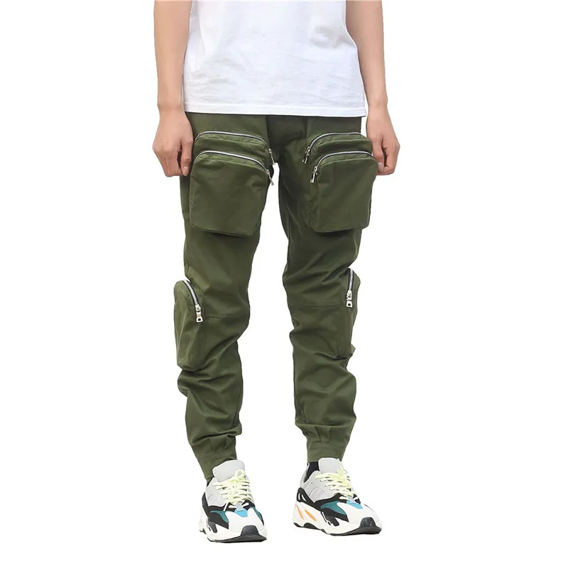 DERMSPE 2019 Fashion hip hop pants men Solid color Multiple zipper pocket male trousers Casual man street pants Sweatpants