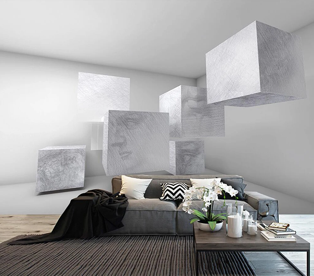 

Custom wallpaper 3D geometric block sketch style background wall
