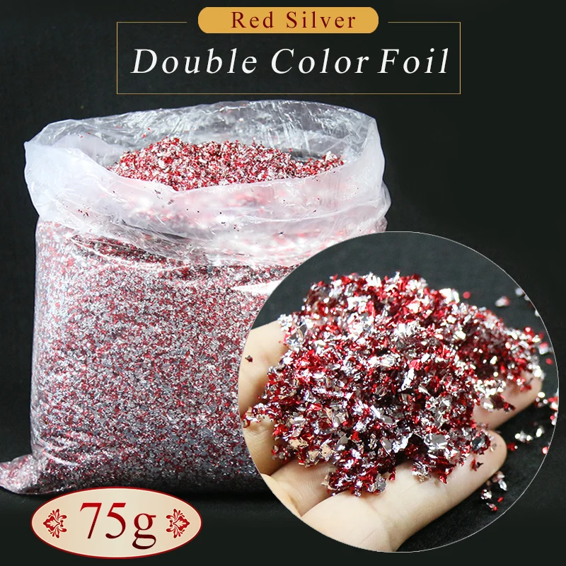 

75g alloy flake fragment Taiwan Imitation Gold Leaf Foil red silver flake for nail art crafts decoration handcraft free shipping