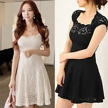 Frauen Mode Einfarbig Sexy Spitze Sleeveless Abendgesellschaft Slim Fit Kleid
