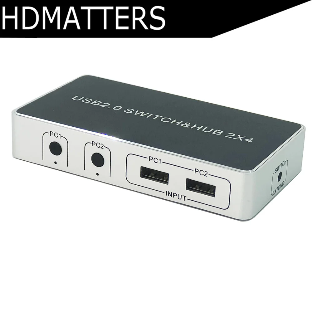

USB KVM Switch Box USB Switcher 2 Port PCs Sharing 4 Devices for Keyboard Mouse Printer Monitor with 2 USB Cables included