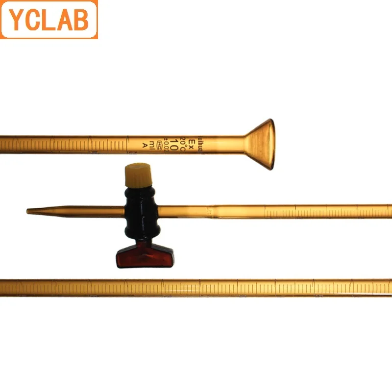 YCLAB 10mL Burette with Straight Stopcock for Acid Class A Brown Amber Glass Laboratory Chemistry Equipment