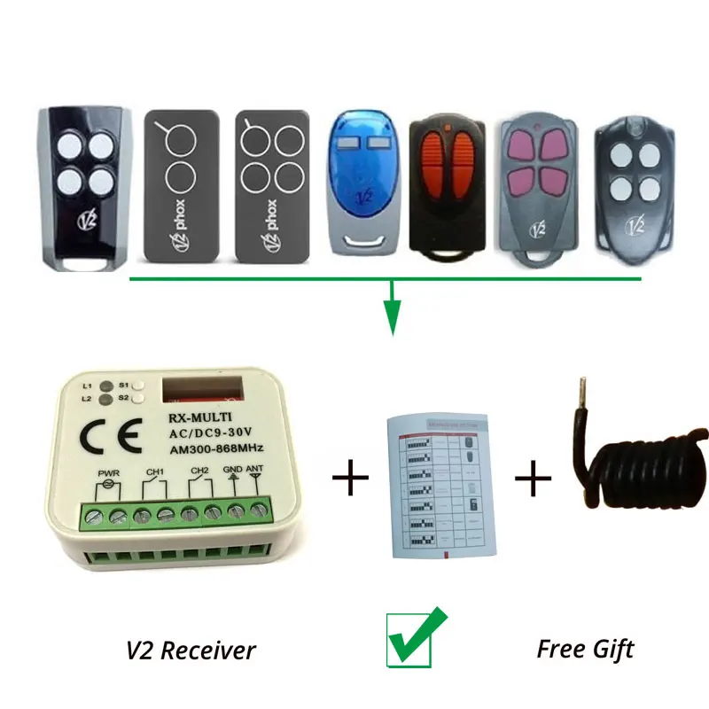 

V2 TSC TRC PHOX Rolling Code Garage door opener Replacement/Compatible Receiver