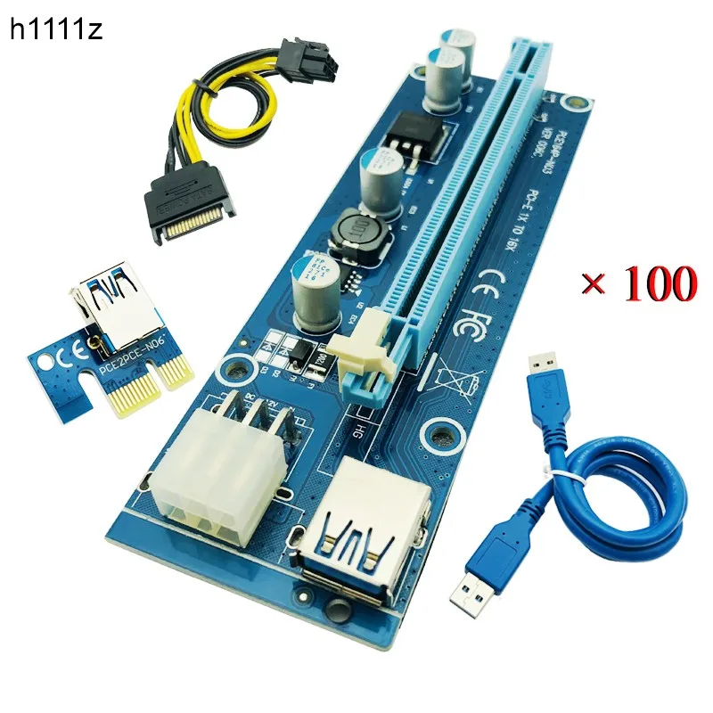 

100PCS PCI Express Riser Card PCI-E Extender 1x to 16x Adapter USB 3.0 Cable SATA to 6Pin IDE Molex Power for BTC Miner Mining