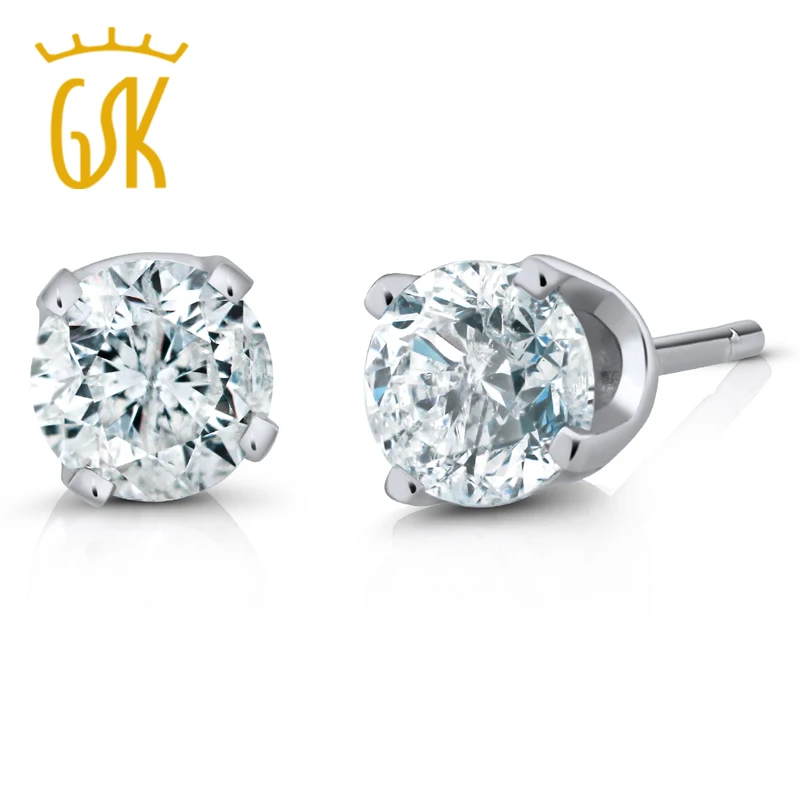 

GemStoneKing IGI Certified Diamond-Jewelry 1/4 Ct Round Cut Genuine Diamond 14K White Gold Wedding Stud Earrings For Women