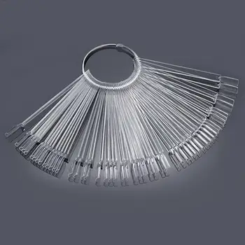 

2Color 50pcs False Nail Tips Fake Nail Art Polish Color Card Acrylic Practice Chart Palette Buckle Ring Practice Display Tools