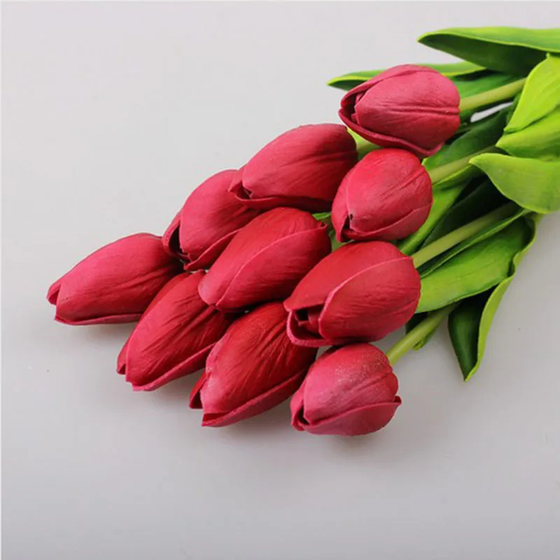 11 шт./лот PU искусственные цветы букет настоящий Тюльпан цветы для вечерние свадебные декоративный цветок для дома - Цвет: Red wine