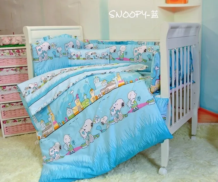 

Promotion! 7pcs Nursery bedding baby cartoon cotton crib bedding set (bumper+duvet+matress+pillow)