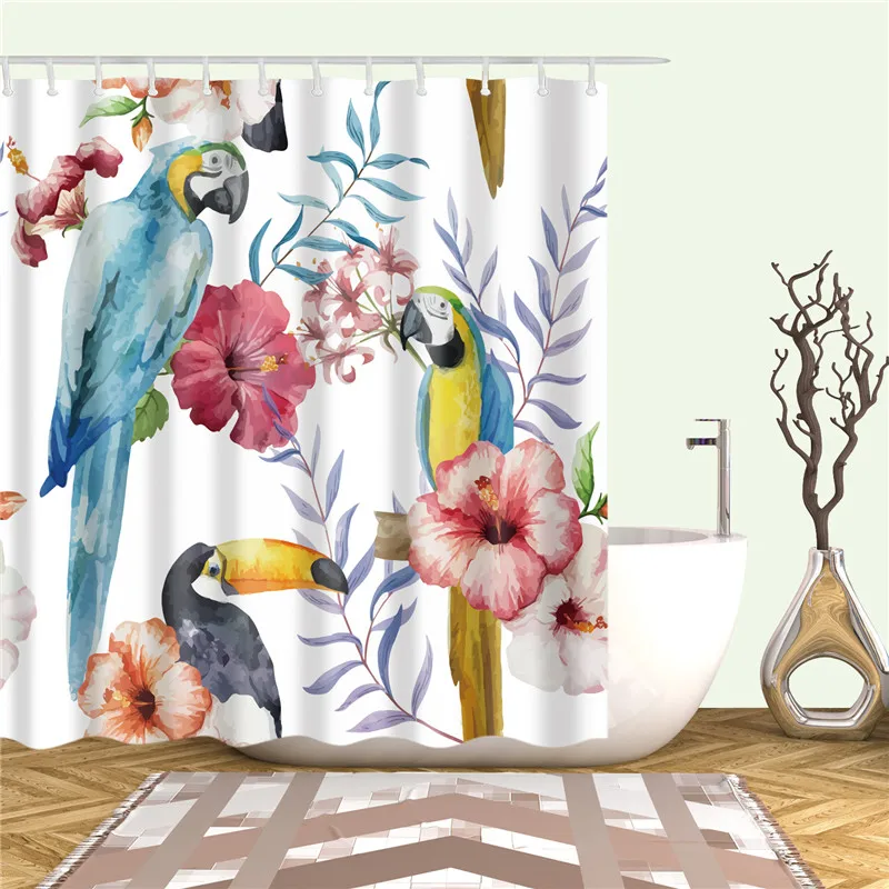 Листья, ананас, фламинго, птица занавески для душа s 3d Водонепроницаемый полиэстер ткань моющаяся Ванная комната душ занавески экран набор - Цвет: C0631