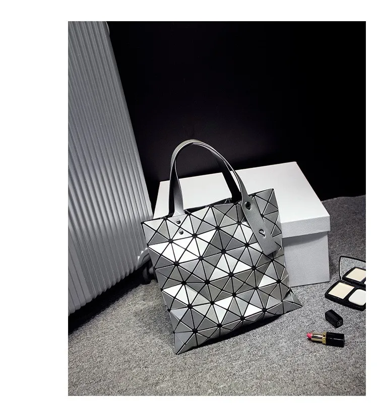 Deformable Women Handbag Geometry Quilted Plaid Mosaic Sequins Mirror Shoulder Tote Bag BaoBao Lattice Laser Foldable PU Bag (40)