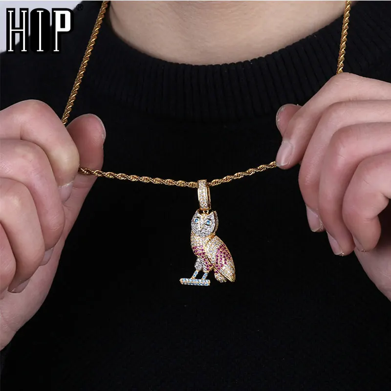 

Hip Hop AAA Cubic Zircon Micro Paved Bling Iced Out Animal Owl Necklaces & Pendants for Men Jewelry Dropshipping