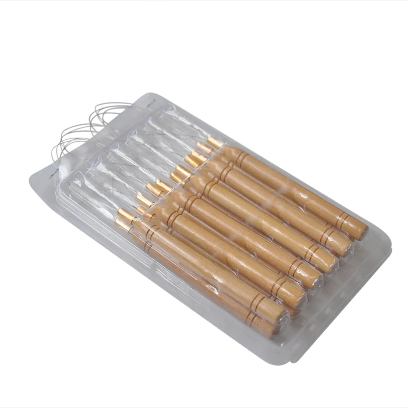 

Wooden Handle Threader Tool for Micro Rings Wig Hook Needle Hair Extensions Pulling Threader Knitting Tools 12pcs/pcs