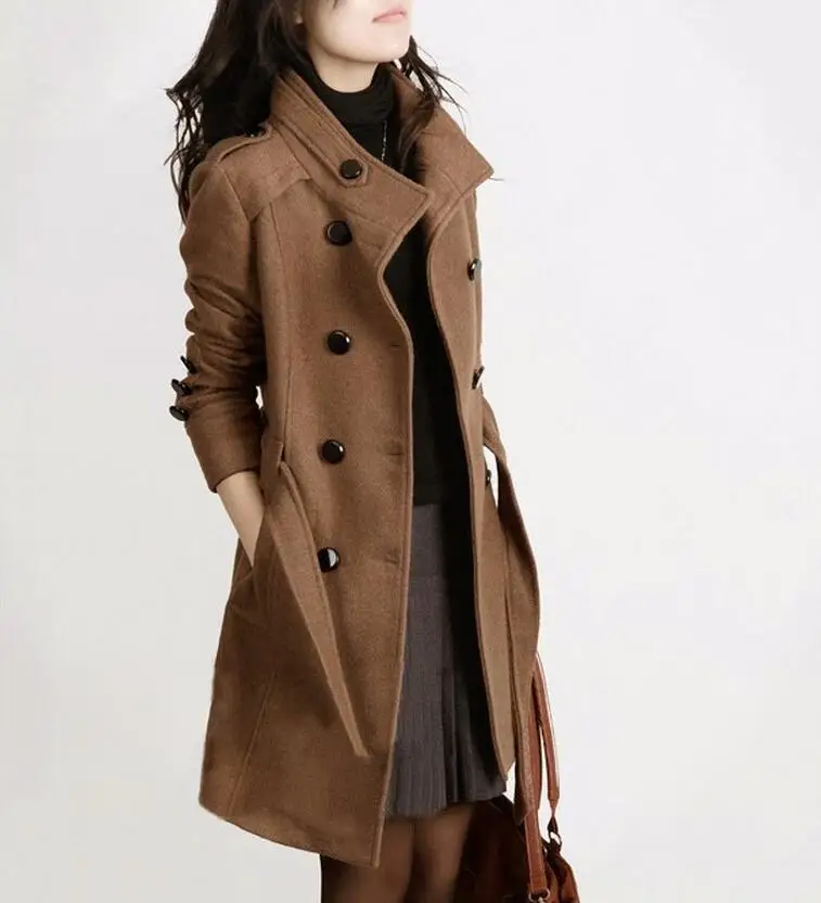 XUXI зимнее приталенное двубортное пальто Женский Тренч шерстяное пальто Длинная Верхняя одежда для женщин большие размеры пальто FZ229 - Цвет: picture color2