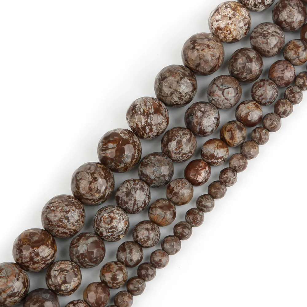 

2018 New Arrival Natural Brown Snowflake Faceted Round Ball Beads for DY Necklace Jewelry Making Pick Size 4 6 8 10mm Wholesale