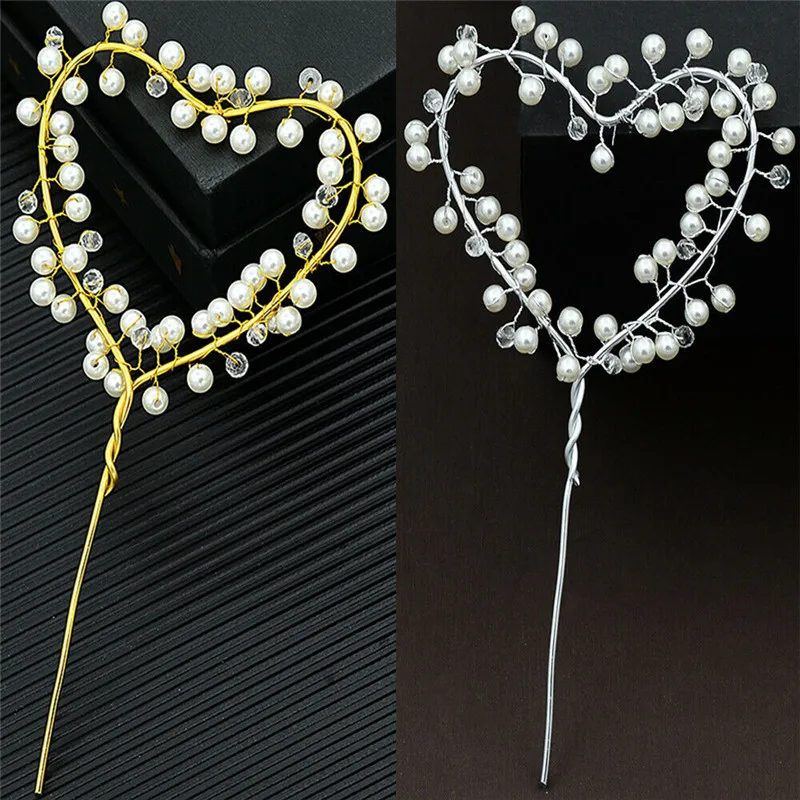 

Girl Princess Cake Topper Set Dessert Decor Pearl Happy Birthday Pretty Pearl Heart Shape Gold/Silver Elegant Decoration Tools
