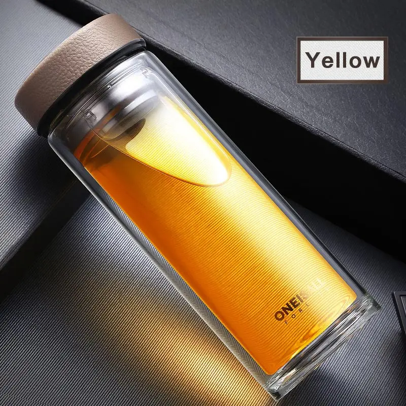 Стеклянная бутылка для воды ONEISALL, 500 мл, нержавеющая сталь, для заварки чая, герметичная бутылка для воды, фруктовый автомобиль, для дома и офиса - Цвет: Yellow