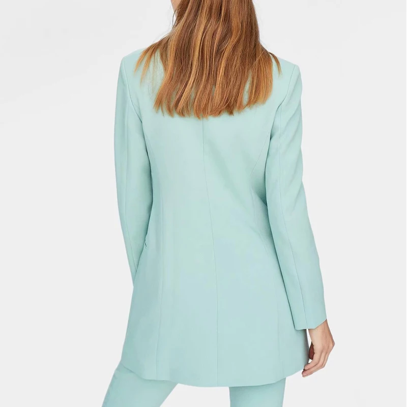 2019 Women Chic Green Blazer Pockets Double Breasted Long Sleeve Office Wear Coat Solid Casual Outerwear Tops Female Jacket Suit