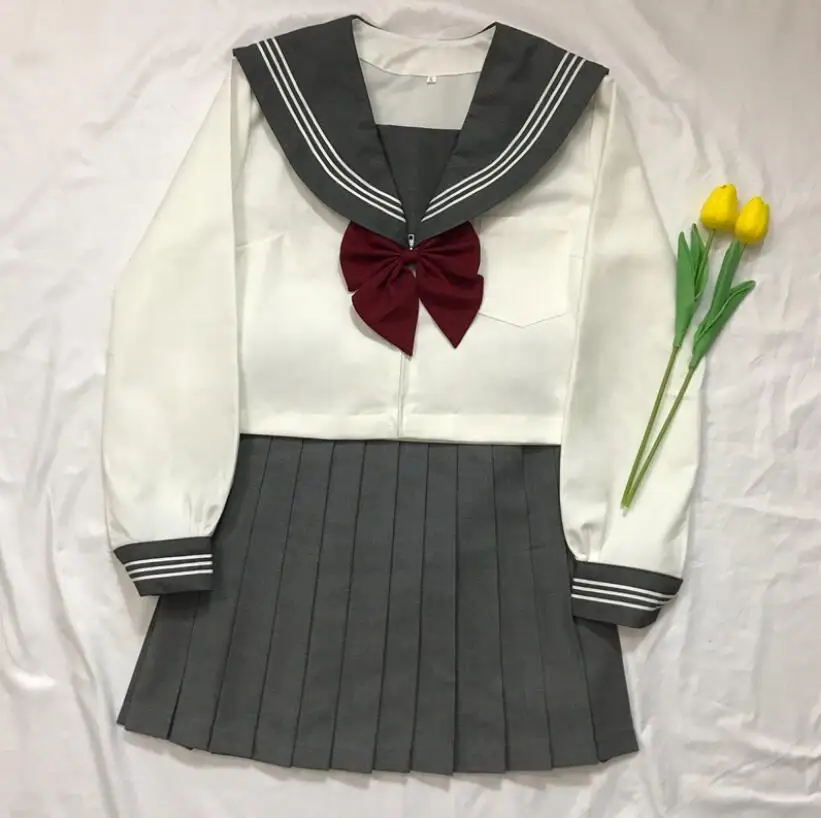 Серая форма, костюмы, белые, 3 линии, японские JK наборы, школьная форма для девочек, Сакура, вышивка, старшая школа, для женщин, новинка JKL031